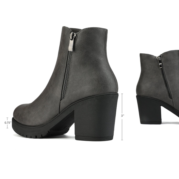 Comfortable Low Heel Chunky Ankle Boots - GREY PU - 2